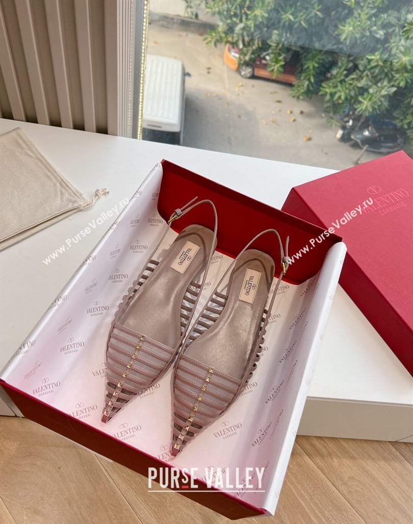 Valentino Rockstud leather slingback pumps Nude Spring 2024 (kaola-23120709)