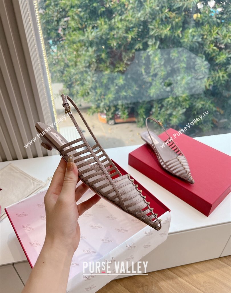 Valentino Rockstud leather slingback pumps Nude Spring 2024 (kaola-23120709)