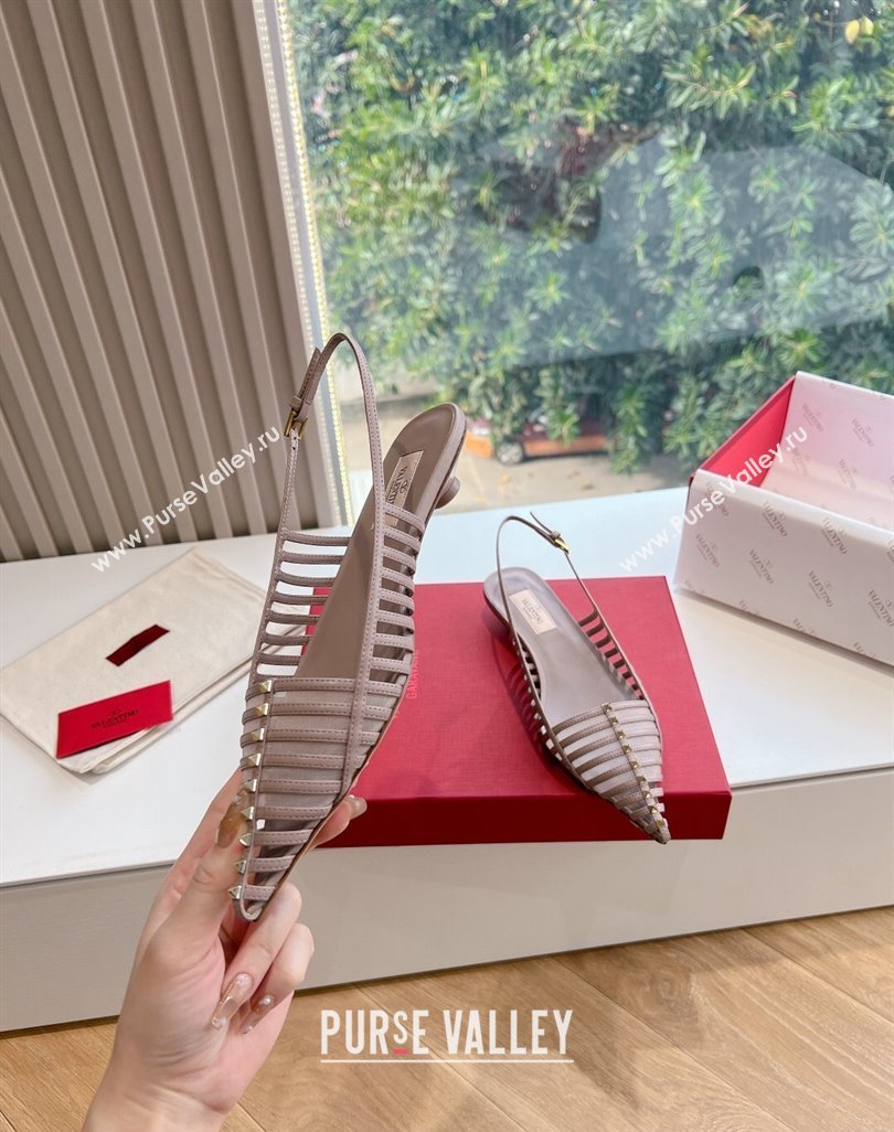 Valentino Rockstud leather slingback pumps Nude Spring 2024 (kaola-23120709)