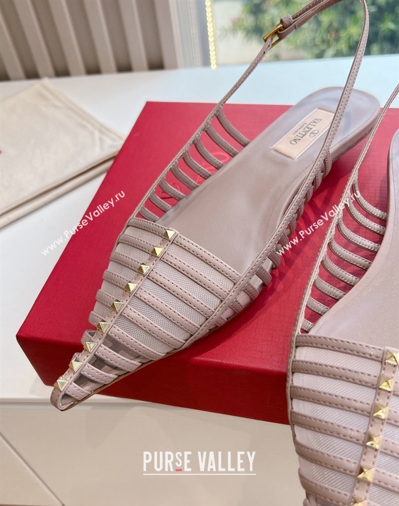 Valentino Rockstud leather slingback pumps Nude Spring 2024 (kaola-23120709)