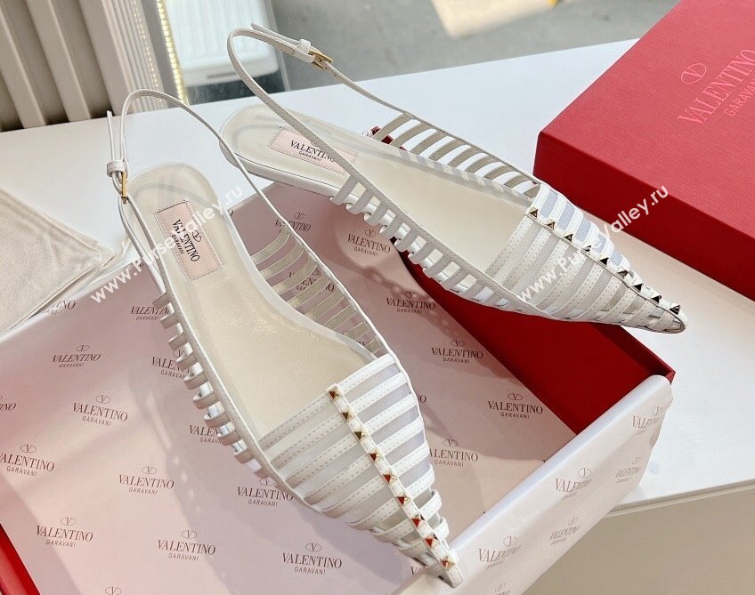 Valentino Rockstud leather slingback pumps White Spring 2024 (kaola-23120707)