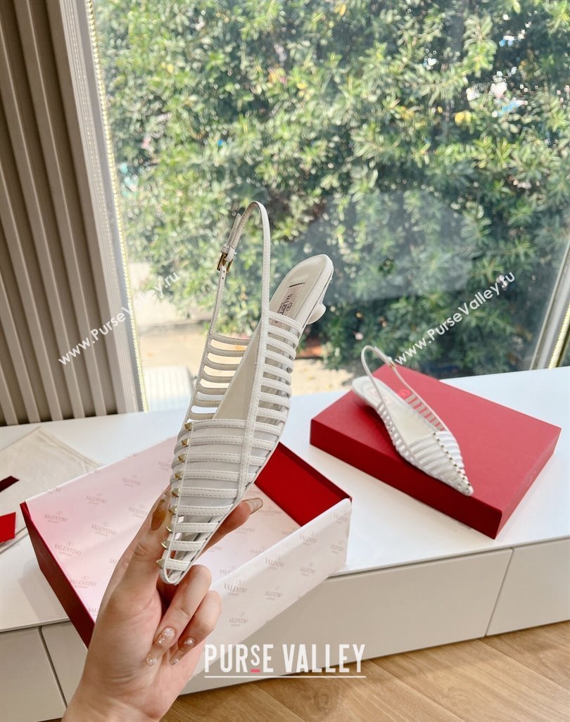 Valentino Rockstud leather slingback pumps White Spring 2024 (kaola-23120707)