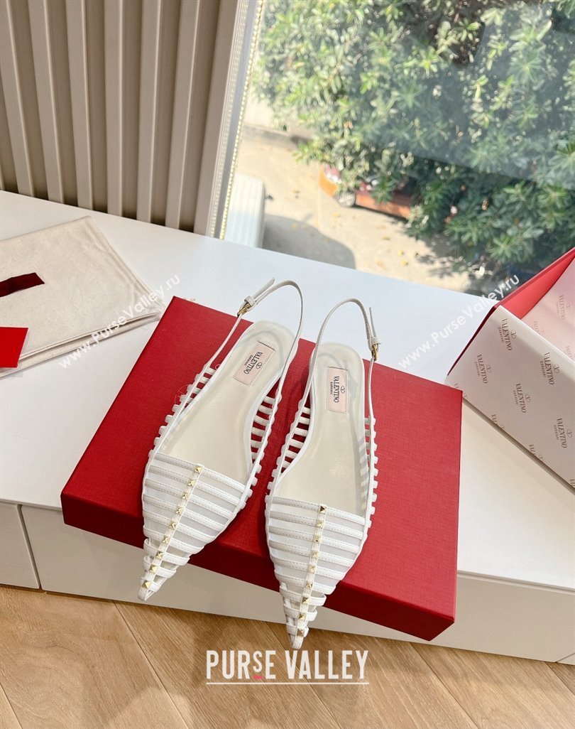 Valentino Rockstud leather slingback pumps White Spring 2024 (kaola-23120707)