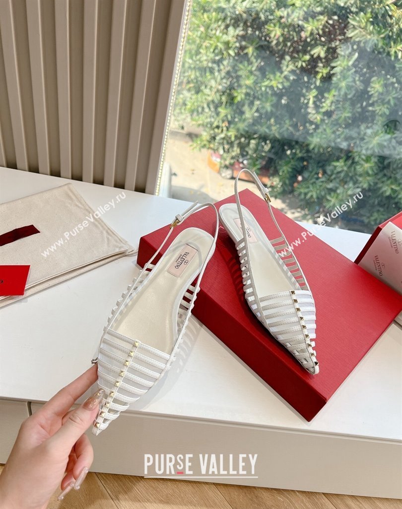 Valentino Rockstud leather slingback pumps White Spring 2024 (kaola-23120707)