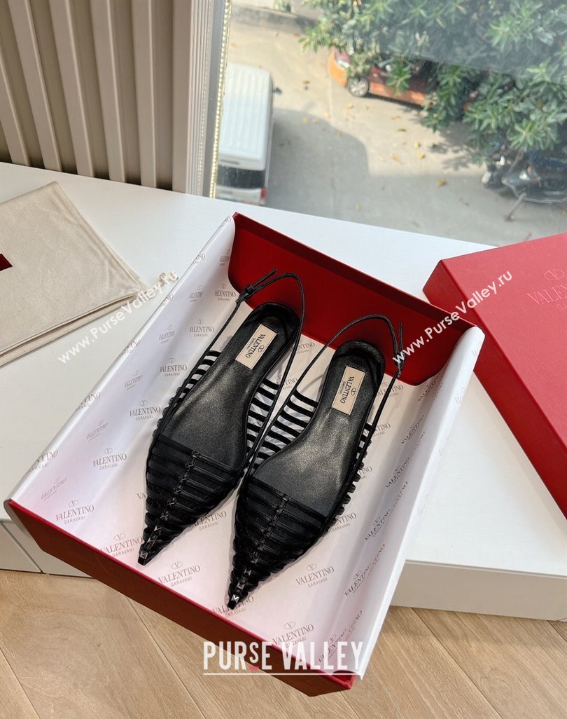 Valentino Rockstud leather slingback pumps Black Spring 2024 (kaola-23120706)