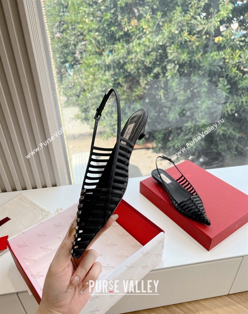 Valentino Rockstud leather slingback pumps Black Spring 2024 (kaola-23120706)