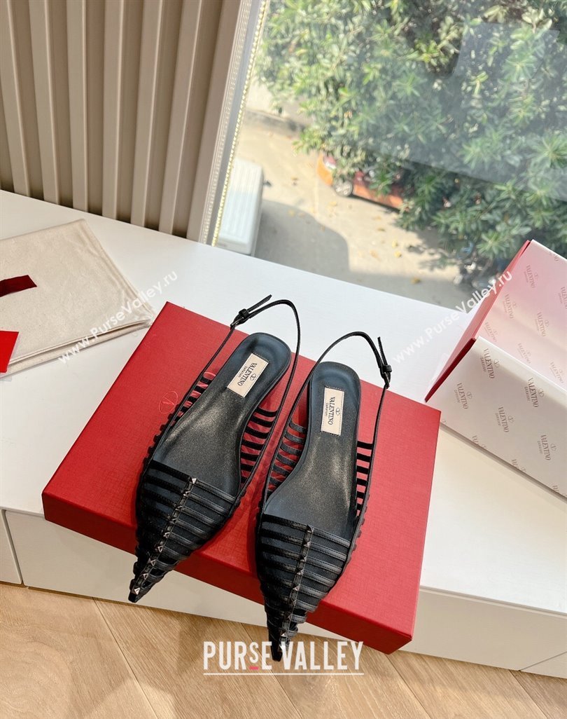 Valentino Rockstud leather slingback pumps Black Spring 2024 (kaola-23120706)