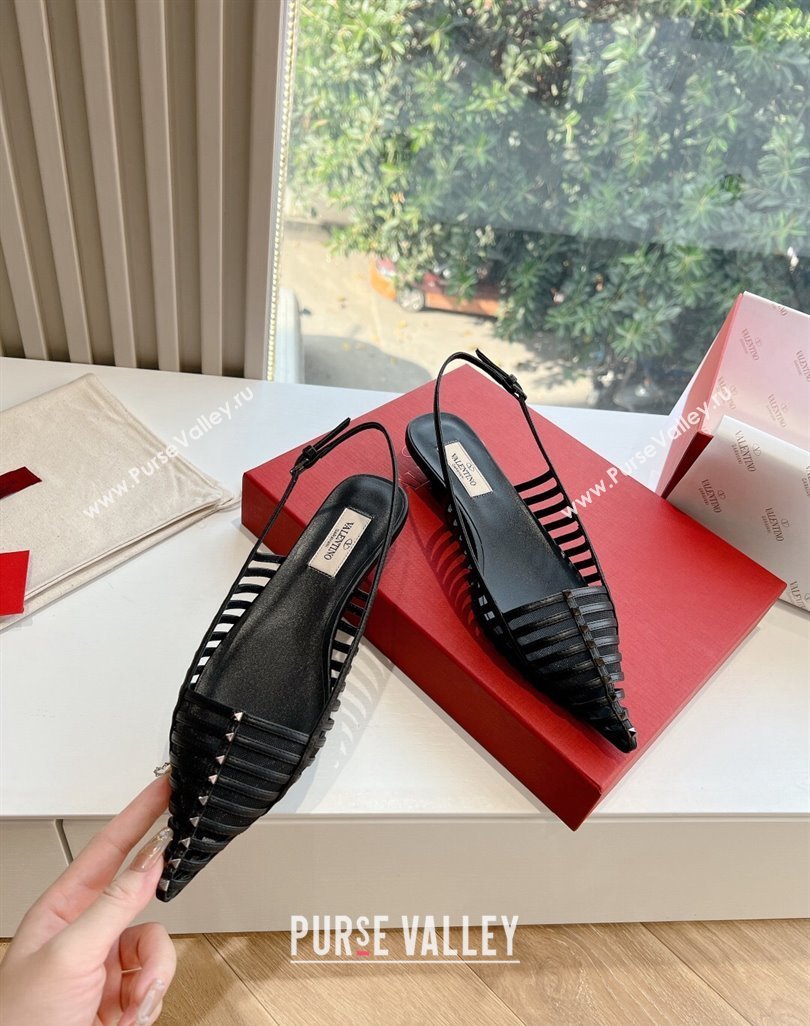 Valentino Rockstud leather slingback pumps Black Spring 2024 (kaola-23120706)