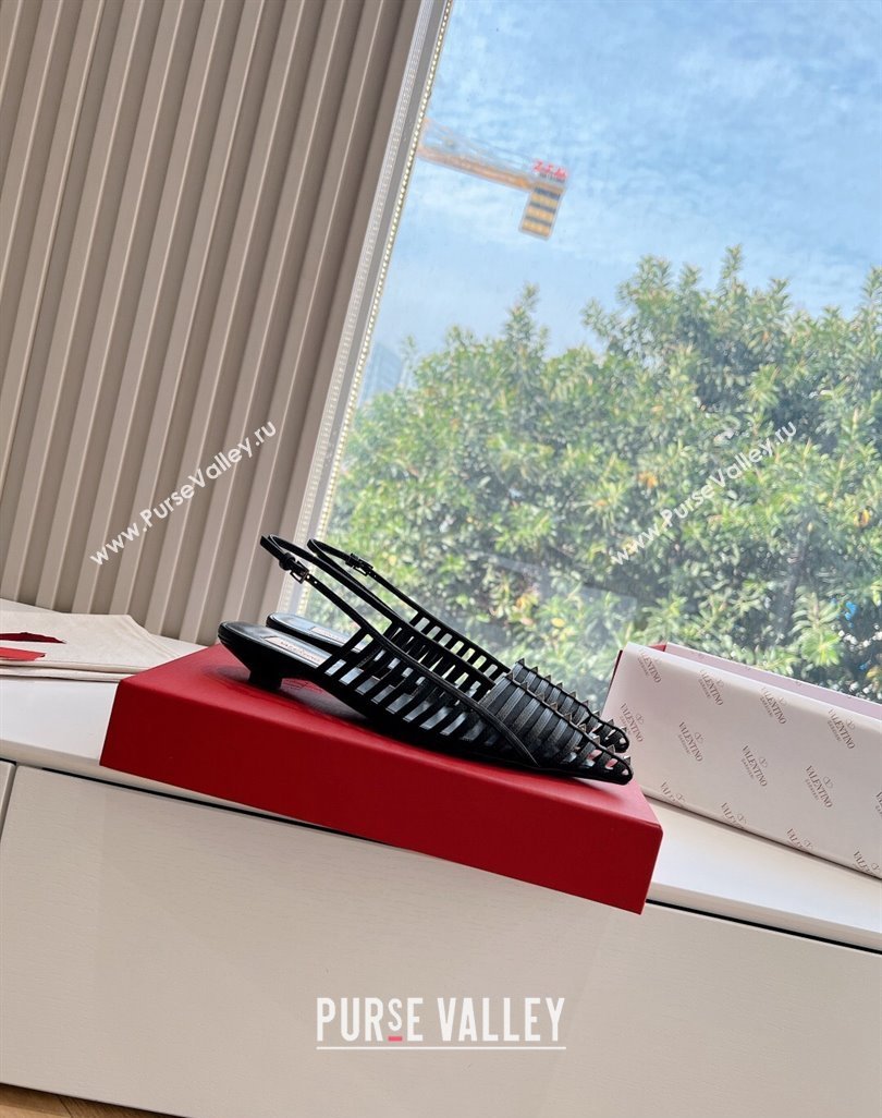 Valentino Rockstud leather slingback pumps Black Spring 2024 (kaola-23120706)