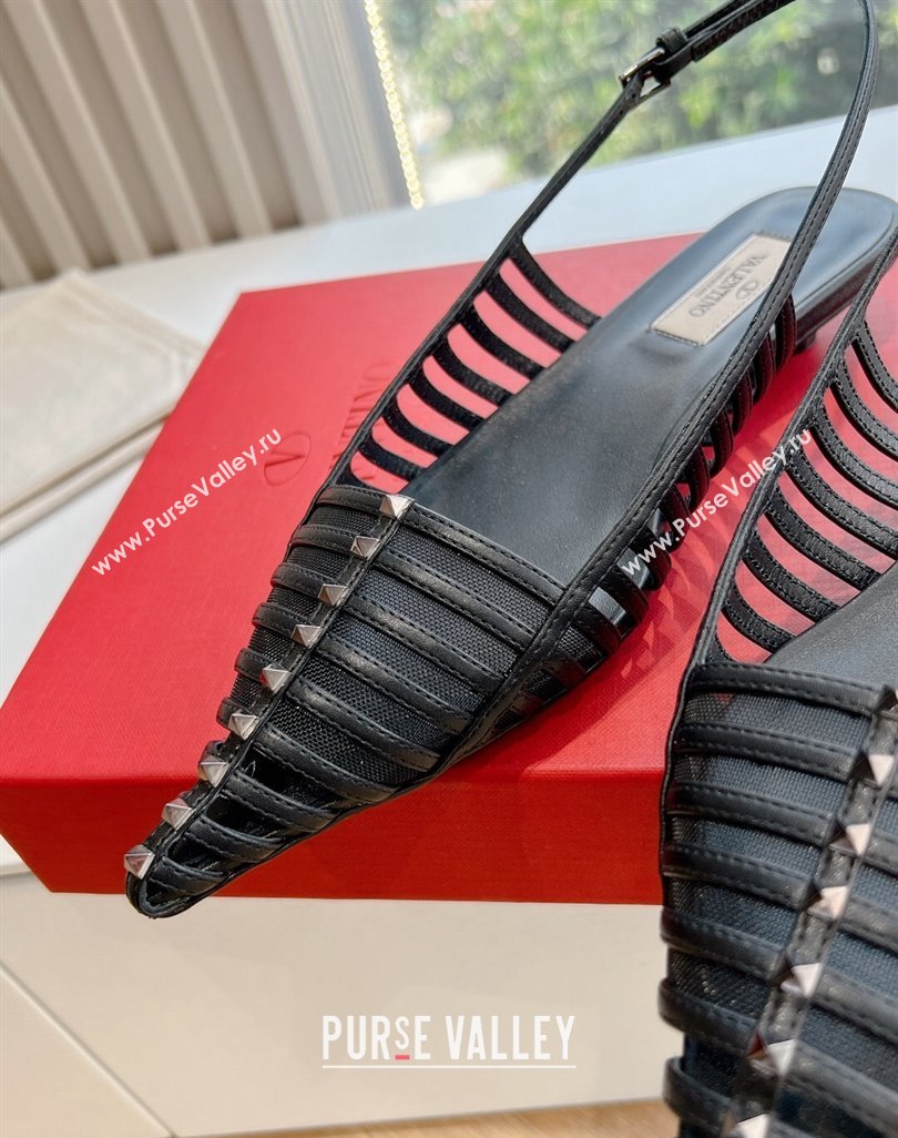 Valentino Rockstud leather slingback pumps Black Spring 2024 (kaola-23120706)