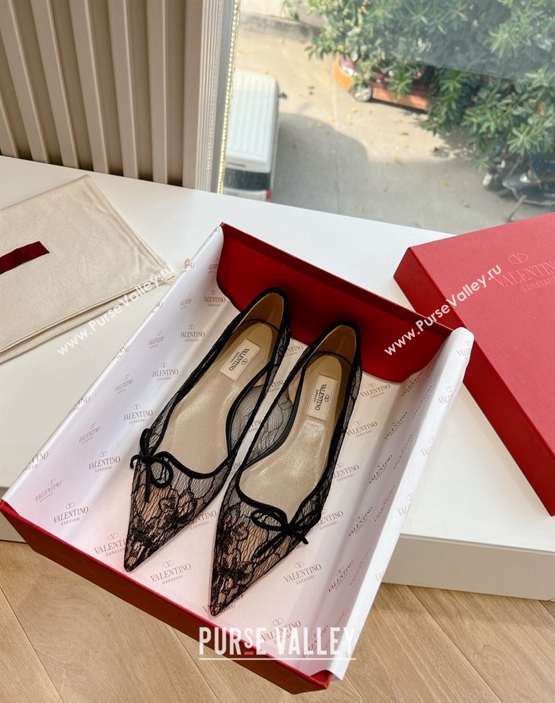 Valentino Mesh and Bow Ballet Flats Black Spring 2024 (kaola-23120710)