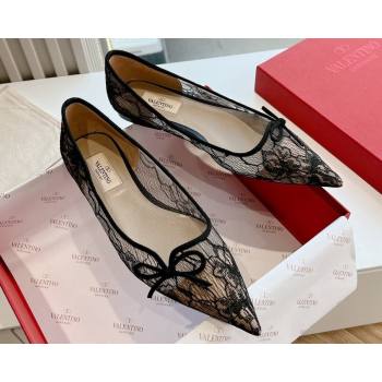 Valentino Mesh and Bow Ballet Flats Black Spring 2024 (kaola-23120710)
