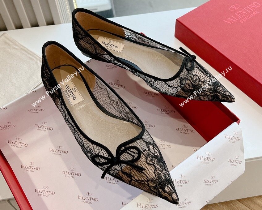 Valentino Mesh and Bow Ballet Flats Black Spring 2024 (kaola-23120710)