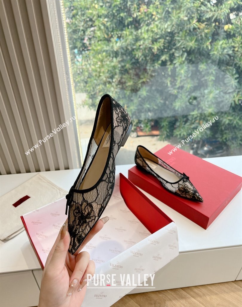 Valentino Mesh and Bow Ballet Flats Black Spring 2024 (kaola-23120710)