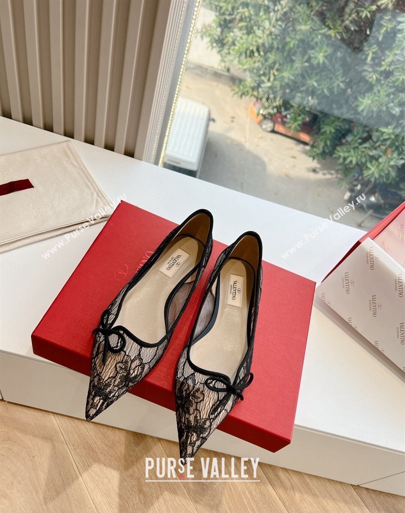 Valentino Mesh and Bow Ballet Flats Black Spring 2024 (kaola-23120710)