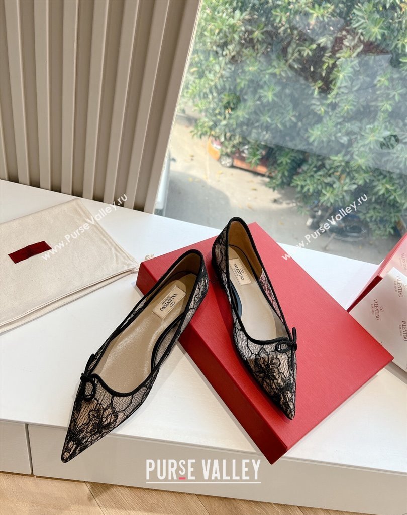 Valentino Mesh and Bow Ballet Flats Black Spring 2024 (kaola-23120710)