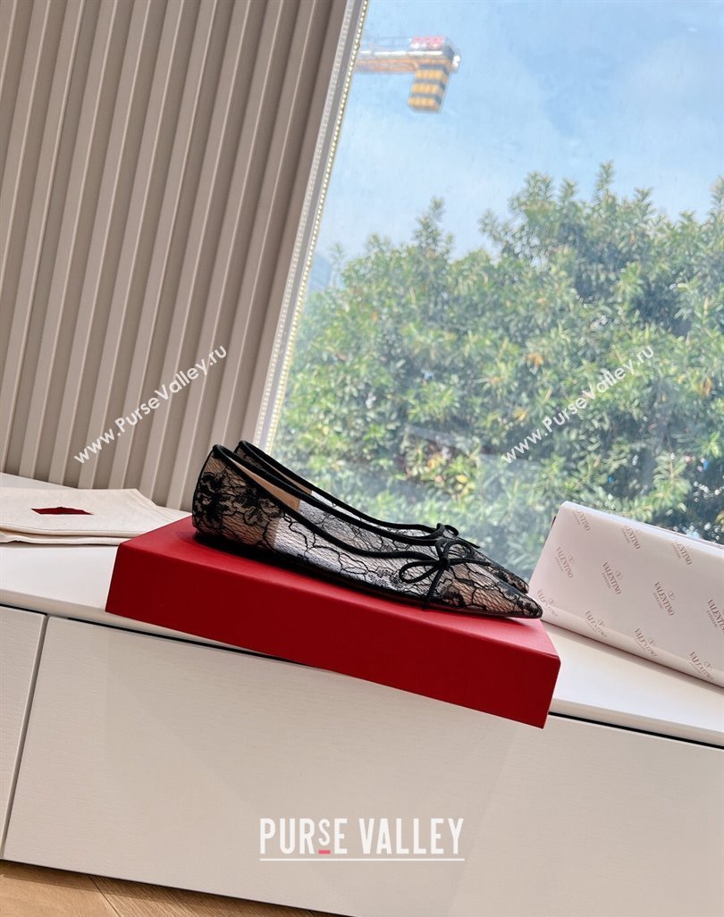 Valentino Mesh and Bow Ballet Flats Black Spring 2024 (kaola-23120710)