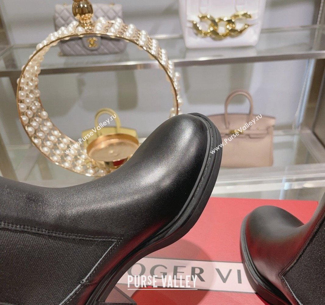 Roger Vivier Viv Rangers Metal Buckle Chelsea Ankle Boots in Leather Black 2024 (upin-23120601)
