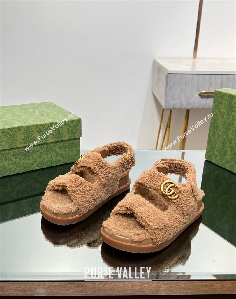 Gucci merino wool Double G sandals 771060 Brown 2024 (modeng-23120775)