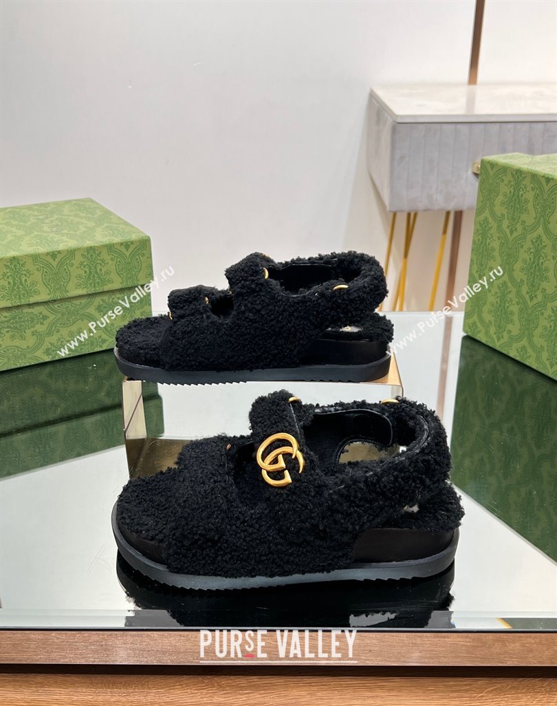 Gucci merino wool Double G sandals 771060 Black 2024 (modeng-23120772)