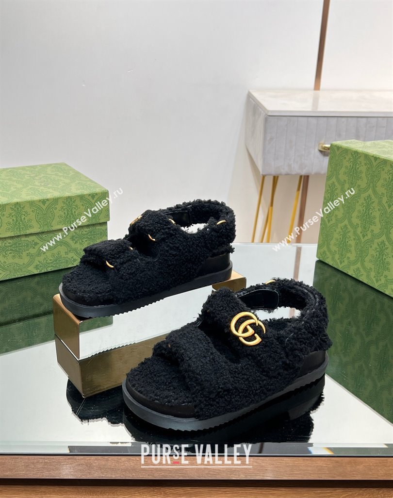 Gucci merino wool Double G sandals 771060 Black 2024 (modeng-23120772)