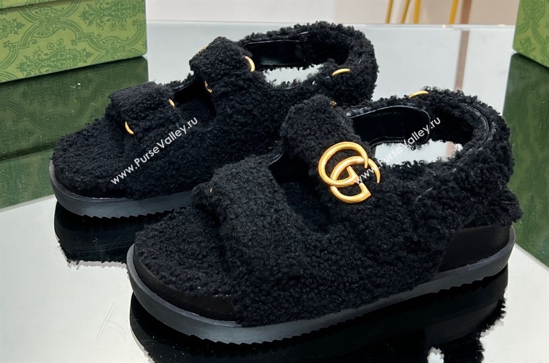 Gucci merino wool Double G sandals 771060 Black 2024 (modeng-23120772)