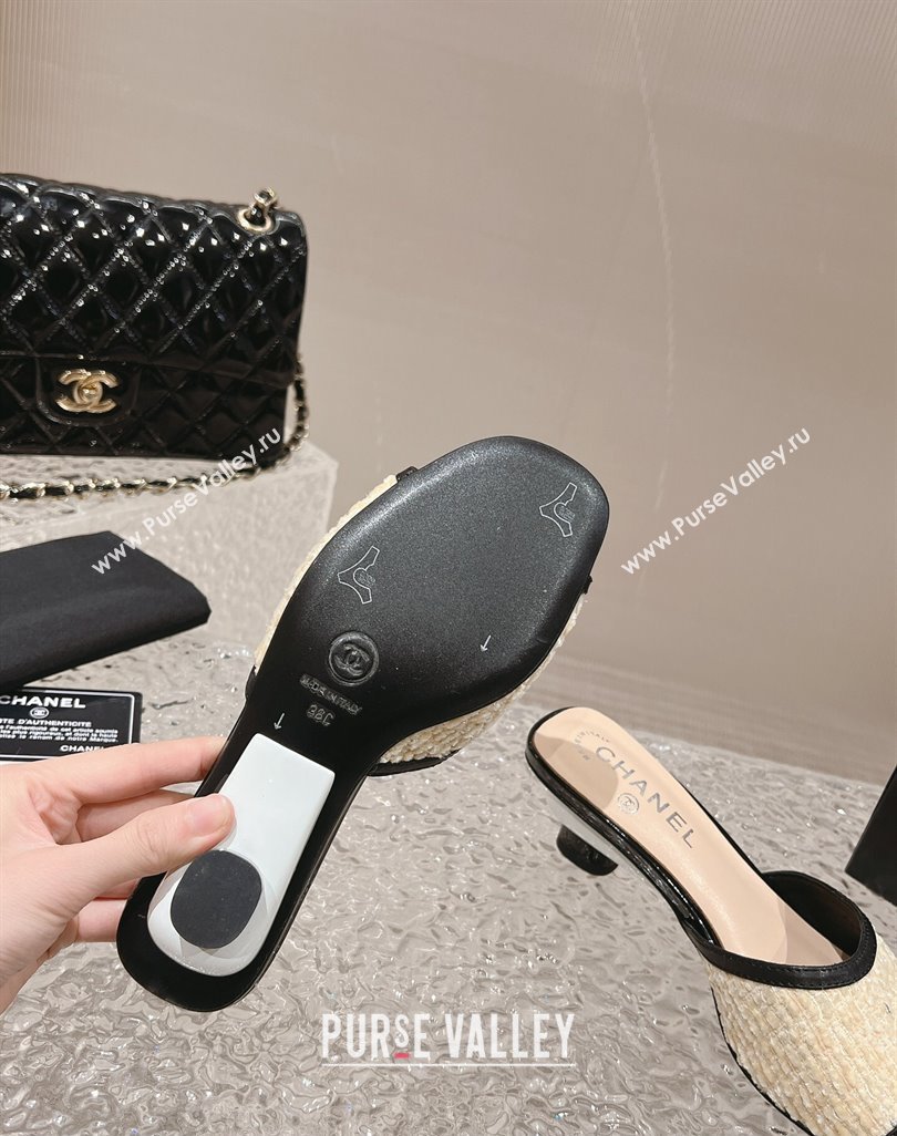 Chanel Heel 5cm Tweed and Leather Mules Beige 2024 (modeng-23120628)
