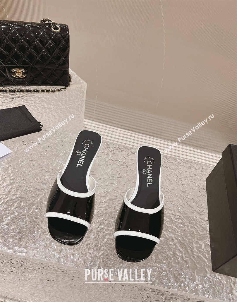 Chanel Heel 5cm Patent Calfskin Mules Black 2024 (modeng-23120632)