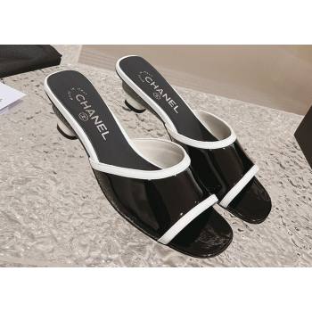 Chanel Heel 5cm Patent Calfskin Mules Black 2024 (modeng-23120632)