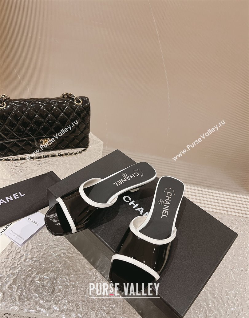 Chanel Heel 5cm Patent Calfskin Mules Black 2024 (modeng-23120632)