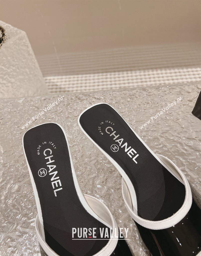 Chanel Heel 5cm Patent Calfskin Mules Black 2024 (modeng-23120632)