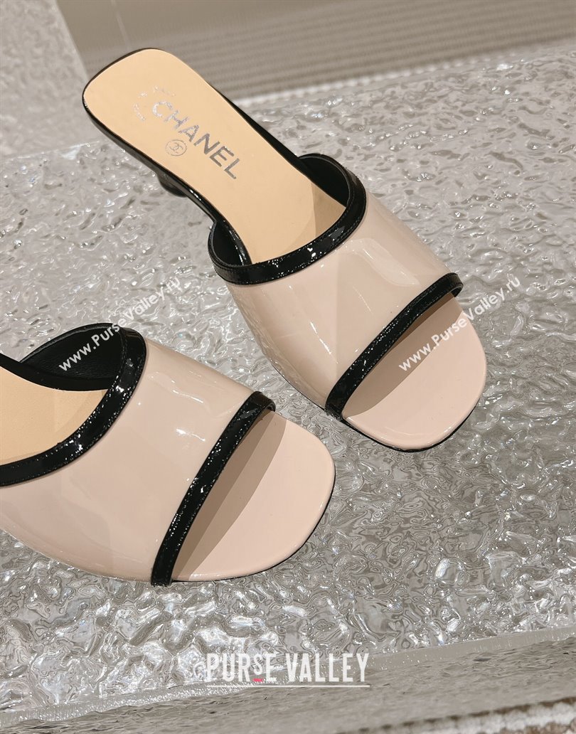 Chanel Heel 5cm Patent Calfskin Mules Beige 2024 (modeng-23120634)