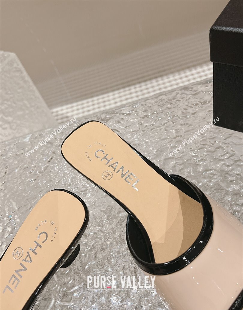 Chanel Heel 5cm Patent Calfskin Mules Beige 2024 (modeng-23120634)