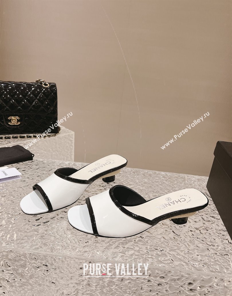 Chanel Heel 5cm Patent Calfskin Mules White 2024 (modeng-23120633)