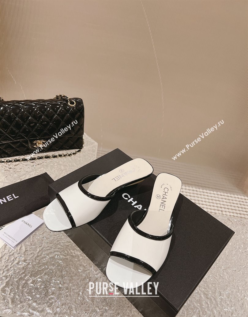 Chanel Heel 5cm Patent Calfskin Mules White 2024 (modeng-23120633)