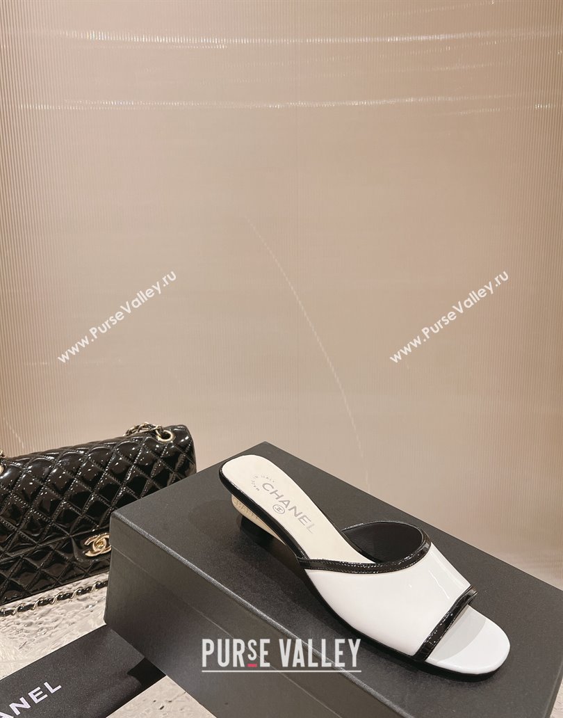 Chanel Heel 5cm Patent Calfskin Mules White 2024 (modeng-23120633)