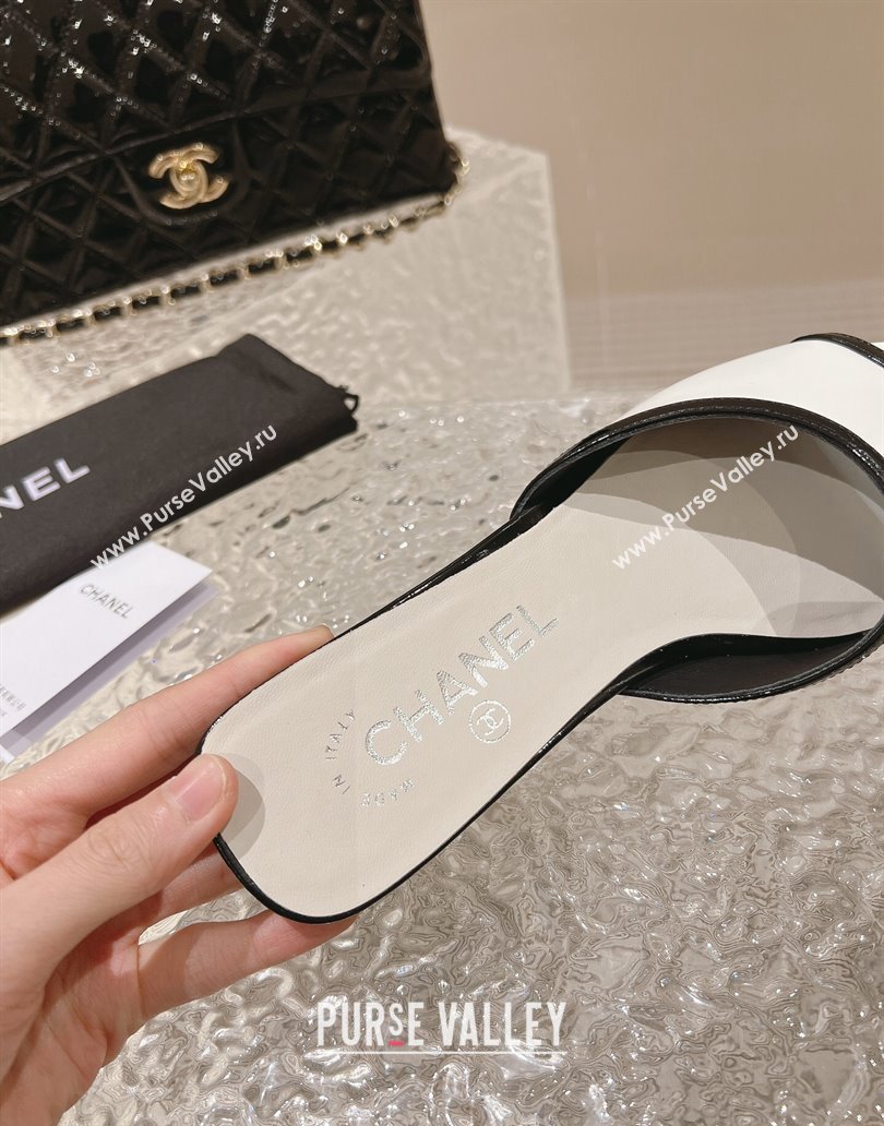Chanel Heel 5cm Patent Calfskin Mules White 2024 (modeng-23120633)