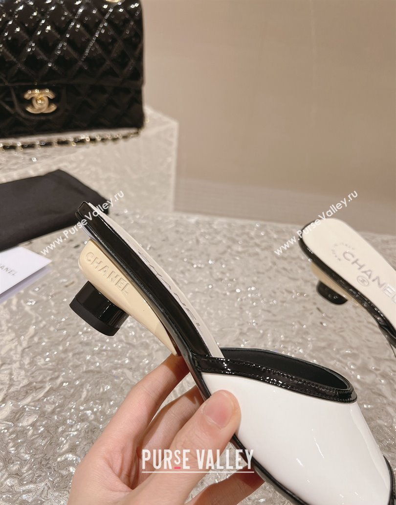 Chanel Heel 5cm Patent Calfskin Mules White 2024 (modeng-23120633)