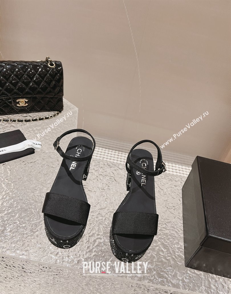 Chanel Heel 9cm Grosgrain Strass Sandals G45365 Black 2024 (modeng-23120619)