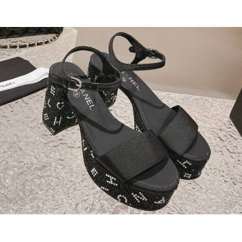 Chanel Heel 9cm Grosgrain Strass Sandals G45365 Black 2024 (modeng-23120619)