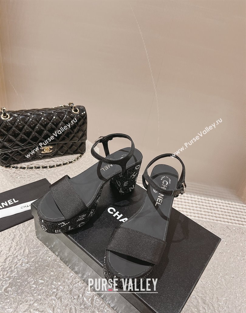 Chanel Heel 9cm Grosgrain Strass Sandals G45365 Black 2024 (modeng-23120619)