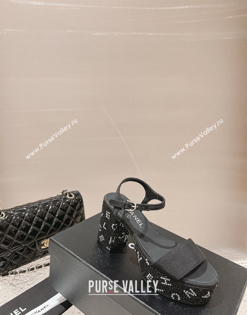 Chanel Heel 9cm Grosgrain Strass Sandals G45365 Black 2024 (modeng-23120619)