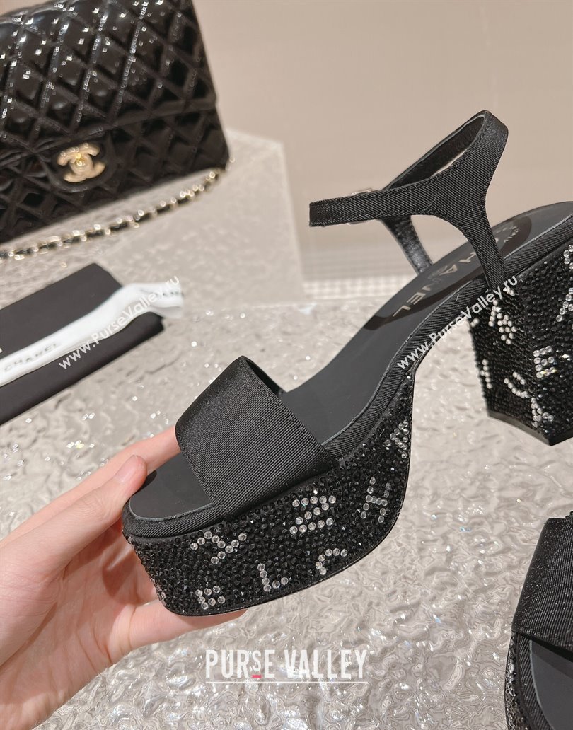 Chanel Heel 9cm Grosgrain Strass Sandals G45365 Black 2024 (modeng-23120619)