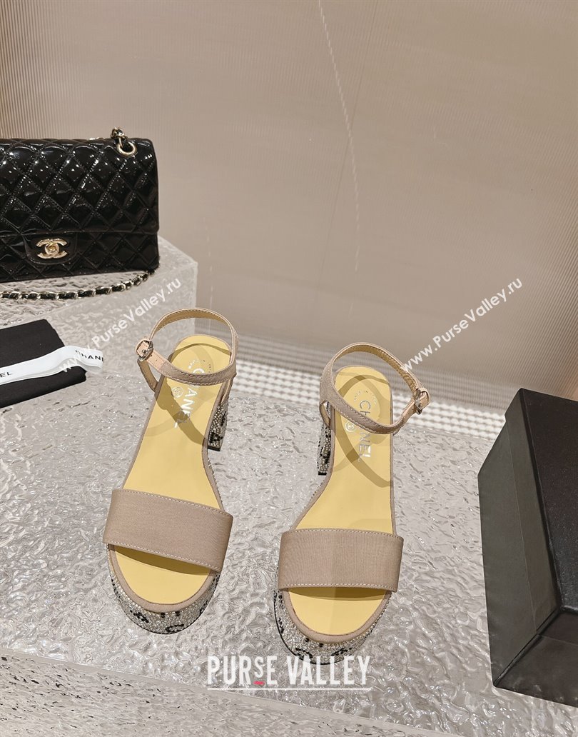 Chanel Heel 9cm Grosgrain Strass Sandals G45365 Beige 2024 (modeng-23120621)