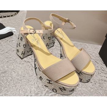 Chanel Heel 9cm Grosgrain Strass Sandals G45365 Beige 2024 (modeng-23120621)