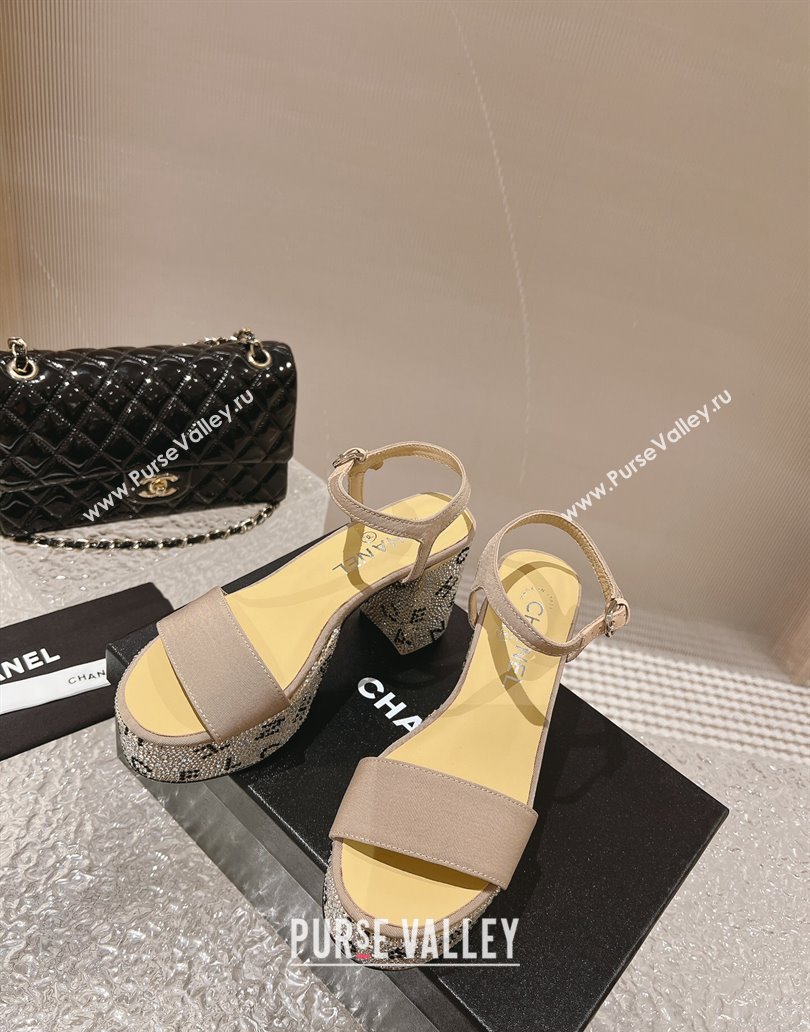 Chanel Heel 9cm Grosgrain Strass Sandals G45365 Beige 2024 (modeng-23120621)