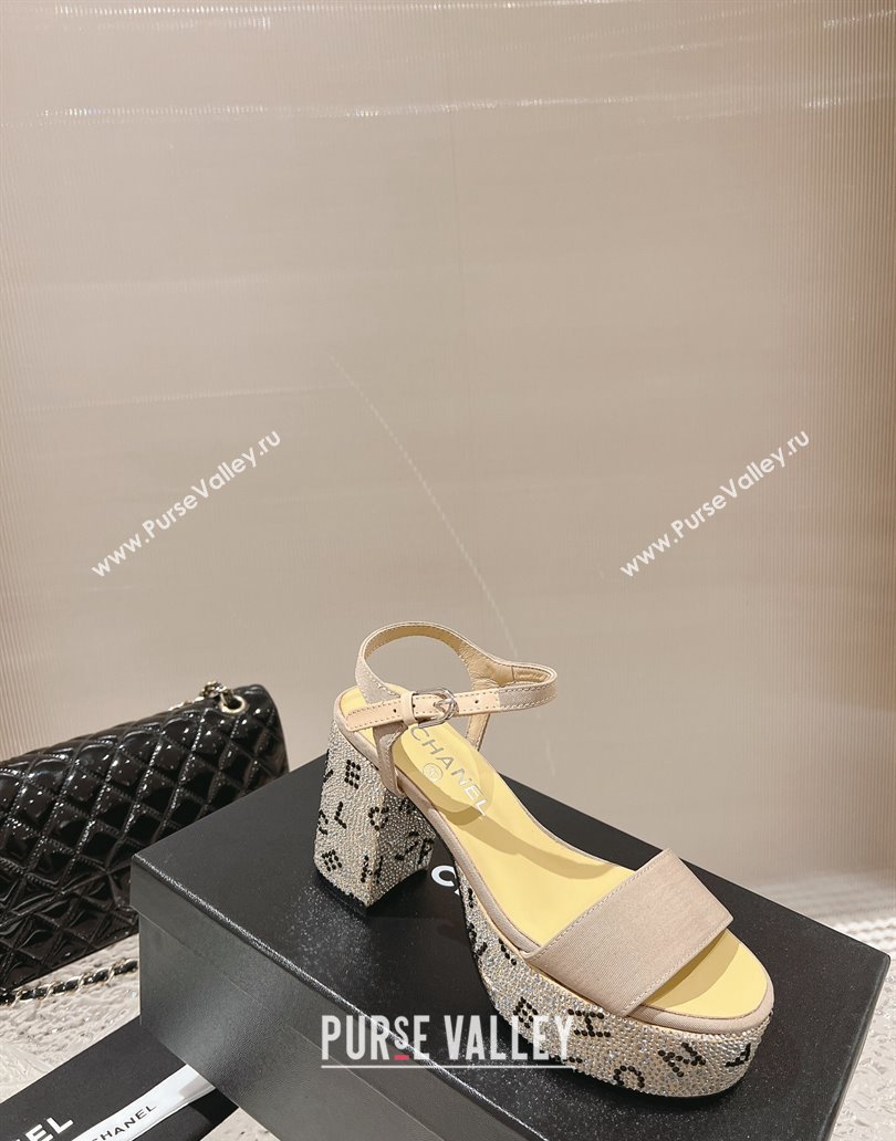 Chanel Heel 9cm Grosgrain Strass Sandals G45365 Beige 2024 (modeng-23120621)