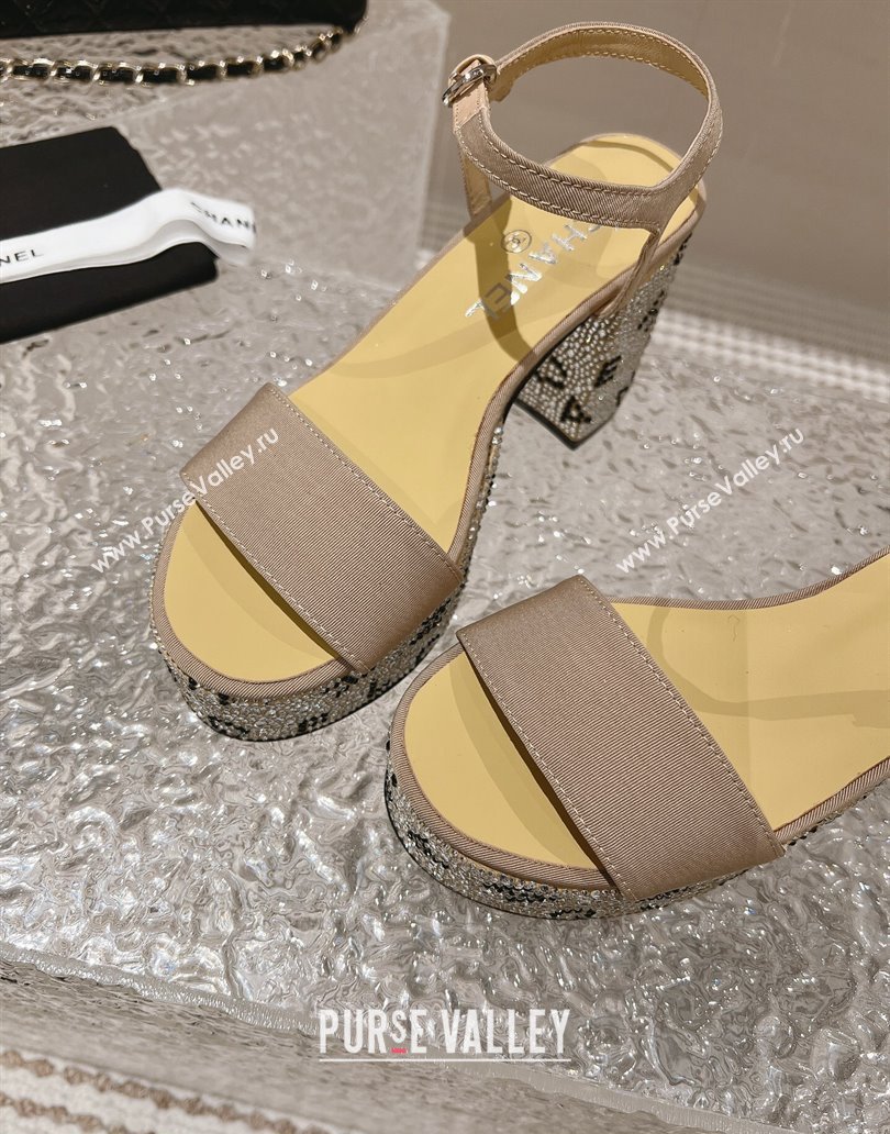 Chanel Heel 9cm Grosgrain Strass Sandals G45365 Beige 2024 (modeng-23120621)