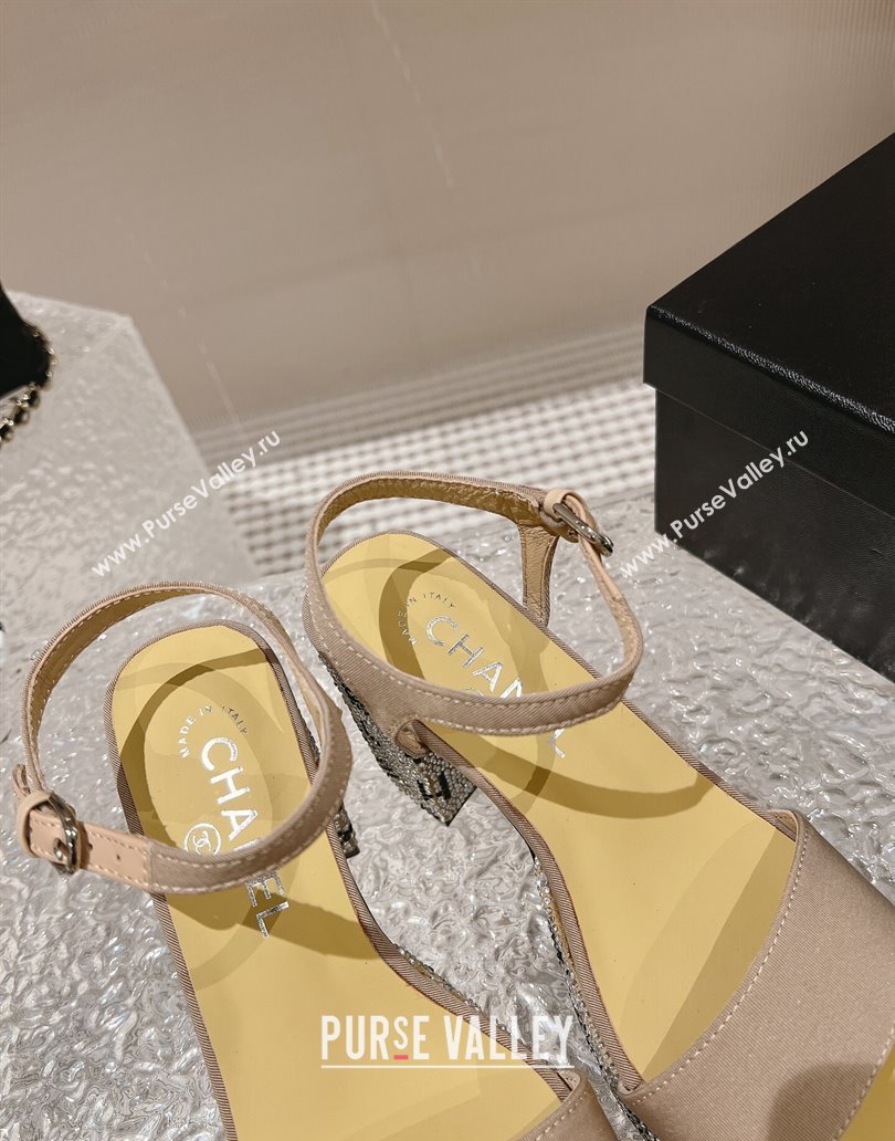 Chanel Heel 9cm Grosgrain Strass Sandals G45365 Beige 2024 (modeng-23120621)