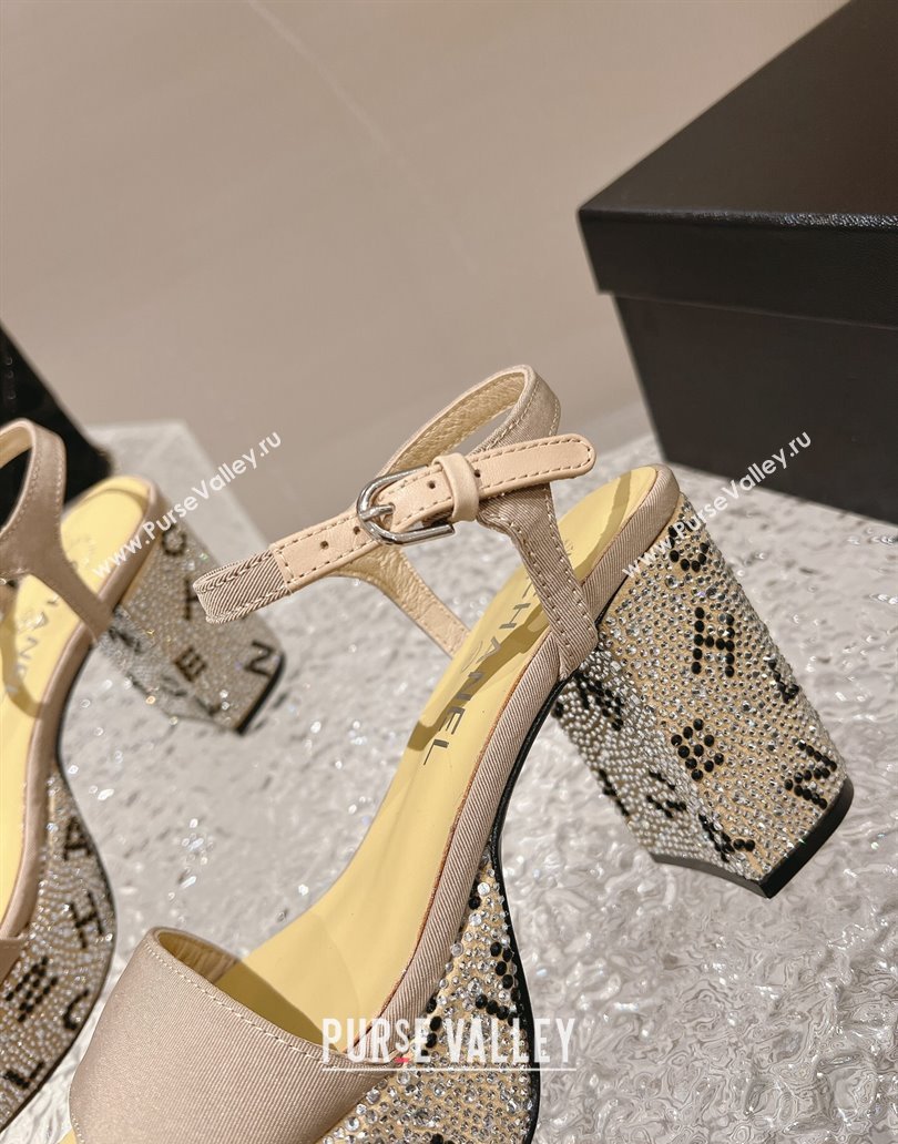 Chanel Heel 9cm Grosgrain Strass Sandals G45365 Beige 2024 (modeng-23120621)